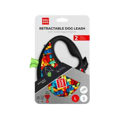 Повідець для собак WAUDOG R-leash з контейнером для пакетів "Блоки", світловідбивна стрічка, S (255-4056) Вінниця