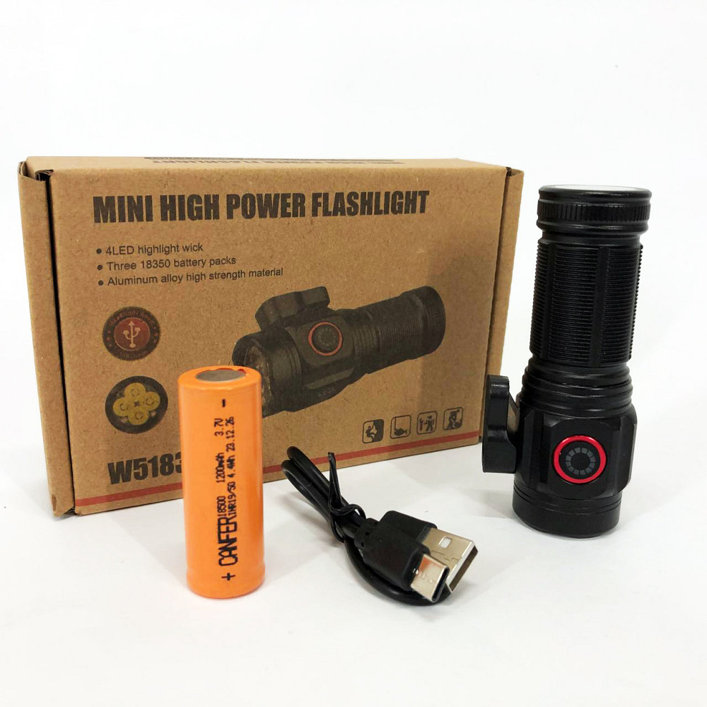 Мощный ручной фонарь повербанк W5183-4XHP360, Армейские тактические фонари, Пылезащищенный фонарь PS-53 Львов - изображение 1