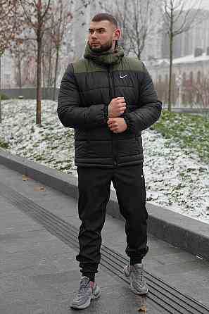Зимняя куртка мужская пух с подкладом на флисе короткая Frost хаки-черная 2XL Одесса