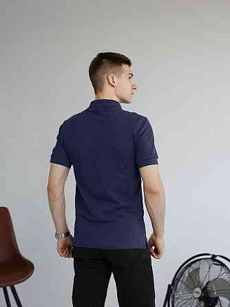 Темно-синее мужское классическое поло на пуговицах Pobedov. Футболка поло Pobedov Royal синяя Киев