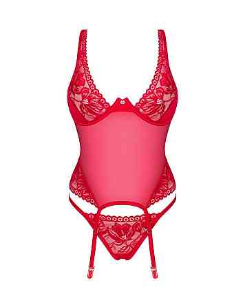 Прозорий корсет Obsessive Lacelove corset M/L Red, мереживо, підв’язки для панчіх Sex Aura Київ
