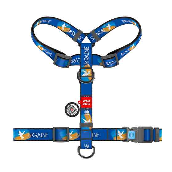 Шлея для собак анатомічна H-подібна WAUDOG Nylon з QR-паспортом, матеріал нейлон, малюнок "Прап Коломыя
