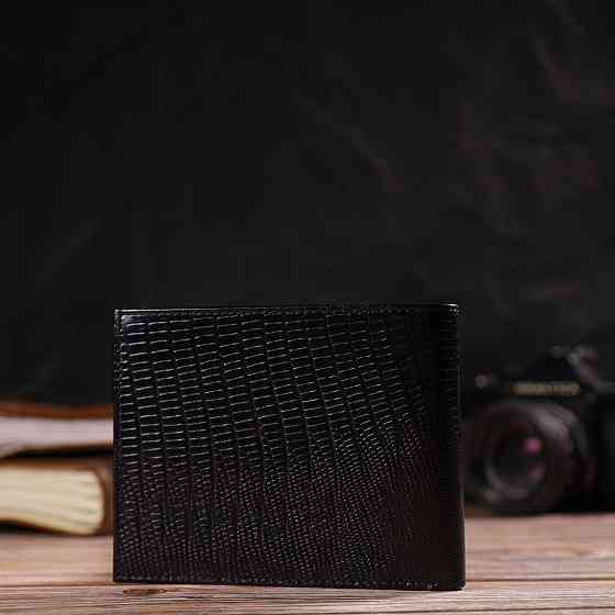 Практичное мужское портмоне из натуральной фактурной кожи Черный (CANPELLINI) Киев