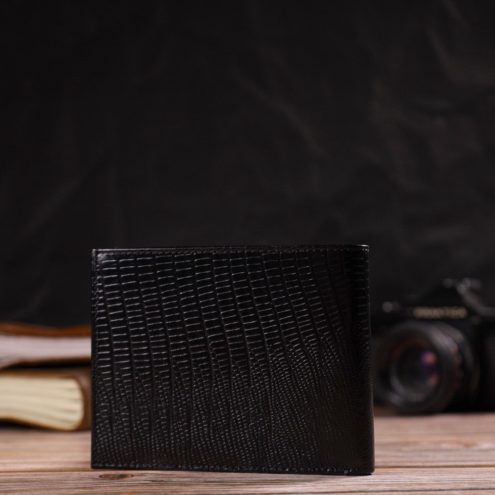 Практичний чоловічий портмоне з натуральної фактурної шкіри Чорний (CANPELLINI) Київ - фото 3