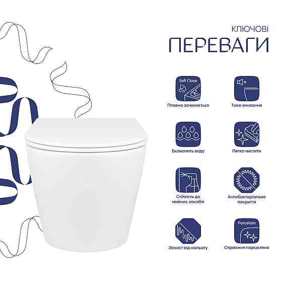 Унітаз підвісний Qtap Swan безобідковий із сидінням Soft-close QT16335178W Київ
