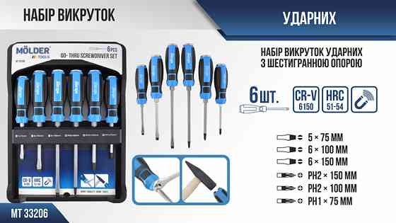 Набір викруток Molder ударні з шестигранною опорою 6шт MT33206 Львів