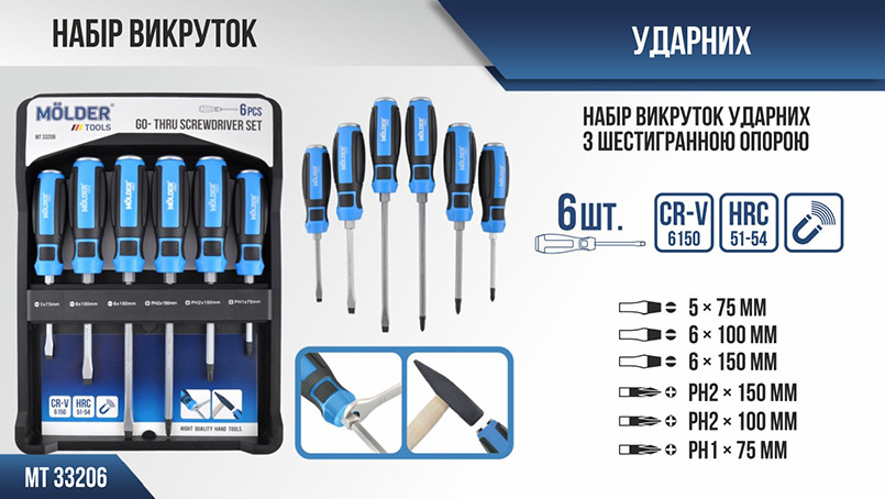 Набір викруток Molder ударні з шестигранною опорою 6шт MT33206 Львів - фото 4