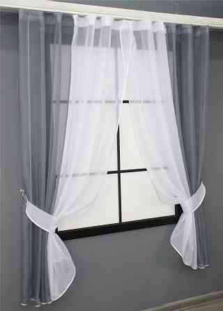 Кухонные шторы VR-Textil № 017к комбинированные с подвязками серый с белым 265х170 см (50-005) Киев