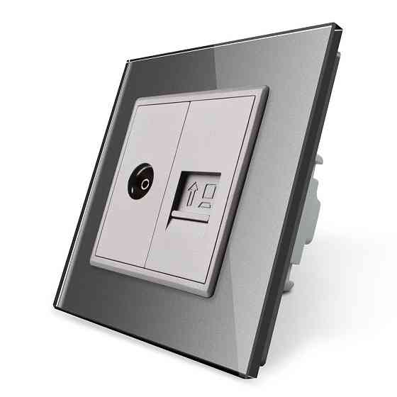 Розетка комп'ютерна RJ-45 і ТБ розетка Livolo сірий скло (VL-C791VC-15) Коломыя