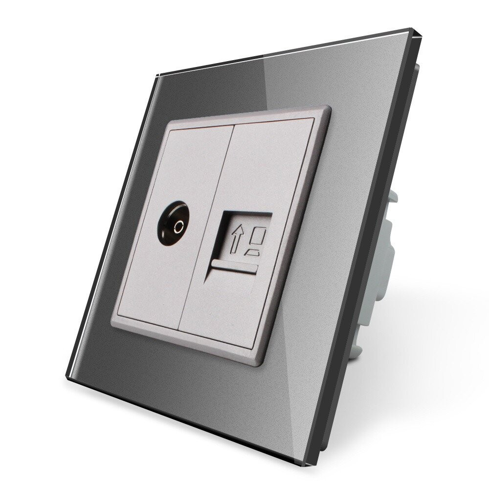 Розетка комп'ютерна RJ-45 і ТБ розетка Livolo сірий скло (VL-C791VC-15) Коломыя - изображение 5