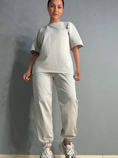 Костюм женский CAPPITONE 101213 футболка оверсайз и брюки джоггеры с надписью серый, серый, M Киев - изображение 12