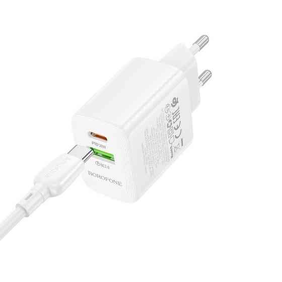 Мережевий зарядний пристрій BOROFONE BN29 Fuente PD30W+QC3.0 charger (EU) White Одеса