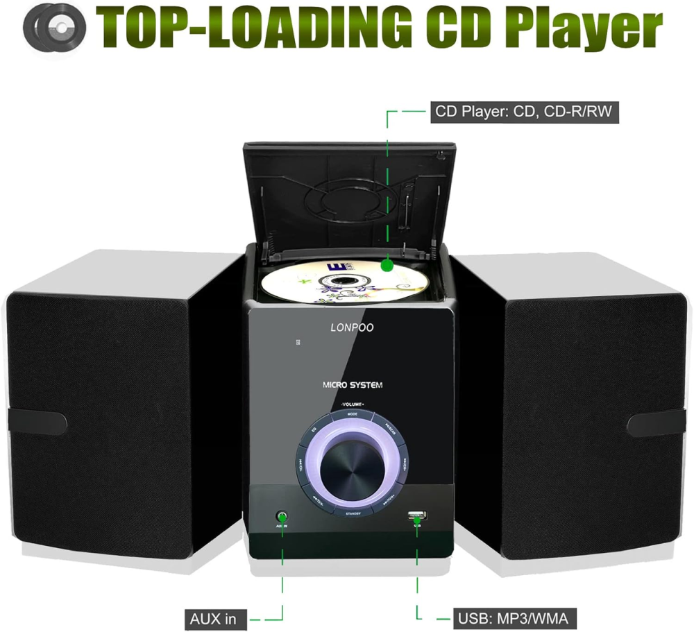 Музыкальный центр Hi-Fi микросистема LONPOO LP-886: CD-плеер, Bluetooth, USB, FM-радио, 30 Вт, DSP, Пульт ДУ, Black Киев - изображение 7