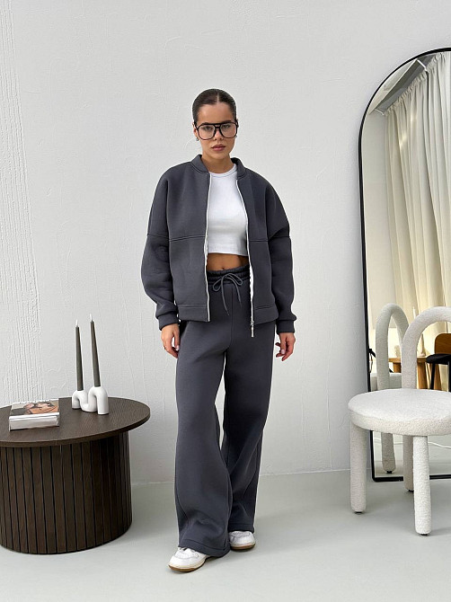 Жіночий теплий костюм-двійка з широкими штанами Графітовий 48/52 Харків - фото 5