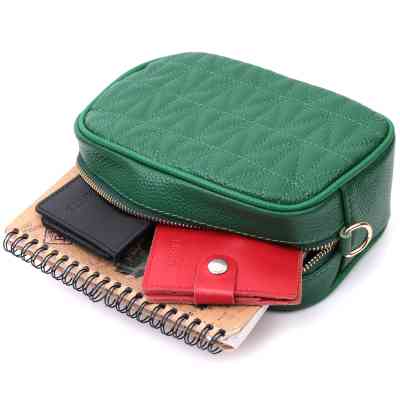 Сумка Vintage Стеганая женская из натуральной кожи Зеленая (22613) Винница