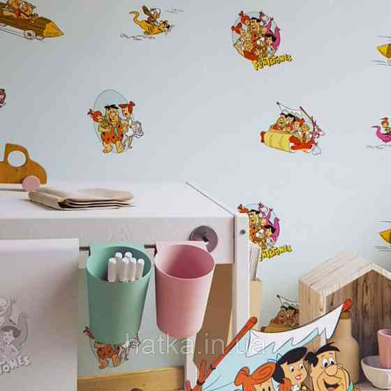 Обои виниловые на флизелине AdaWall Ada Kids метровые детские мультфильм Флинтстоуны герои на голубом фоне Киев
