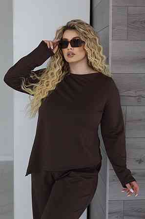 Жіночий костюм з асиметричним лонгслівом "Travel" |  Норма та батал Шоколадний, 46-48 Київ