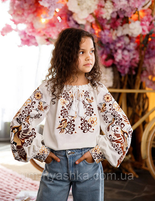 Дитяча вишиванка на натуральному полотні Зозулька біло-рожева Кривий Ріг - фото 5