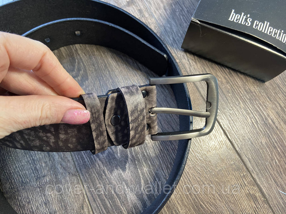 Широкий чоловічий шкіряний ремінь із вінтажної шкіри коричневого кольору 42мм PS Leather Київ - фото 3