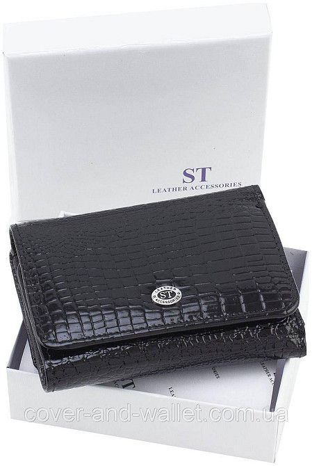 Красный лаковый маленький женский кошелек на магнитах с монетницей ST AE 403 Черный Киев - изображение 7