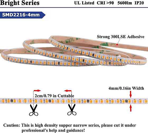 Светодиодная лента JOYLIT 4мм, 24V, 5м, 5500 Лм, CRI 90+, 1750 LED, 3000K, LED лента для мебели, пол Киев