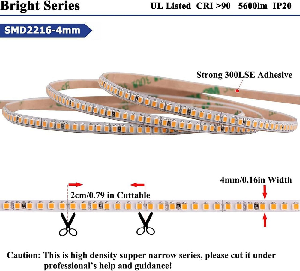 Светодиодная лента JOYLIT 4мм, 24V, 5м, 5500 Лм, CRI 90+, 1750 LED, 3000K, LED лента для мебели, полок Киев - изображение 4