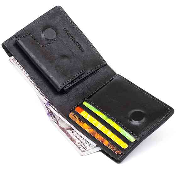 Портмоне вертикальное с круглым магнитом на два отделения GRANDE PELLE 11306 Черное Киев