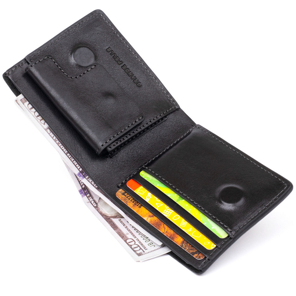 Портмоне вертикальное с круглым магнитом на два отделения GRANDE PELLE 11306 Черное Киев - изображение 6