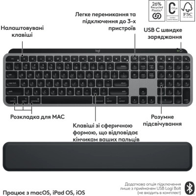 Комплект Logitech MX Keys S Combo для MAC Bluetooth/Wireles UA Space Grey (920-012845) Вінниця - фото 6