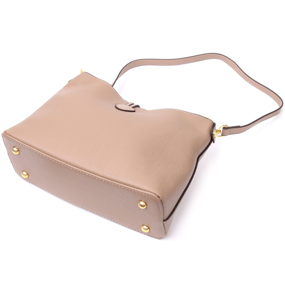 Сумка женская с оригинальной застежкой пуговкой из натуральной кожи Vintage 22320 Бежевая Киев - изображение 5