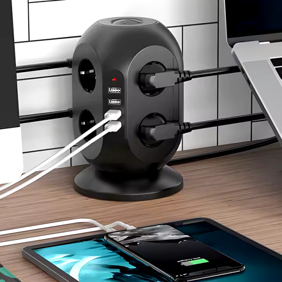 Подовжувач переноска мережева на 8 розеток з USB довжина 1.8м, у кольорі чорний Кам'янець-Подільський