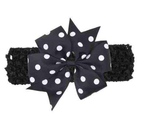 Детская черная повязка с бантом в горох для детей - размер универсальный (на резинке), бант 11см Киев