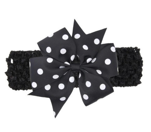 Детская черная повязка с бантом в горох для детей - размер универсальный (на резинке), бант 11см Киев - изображение 1