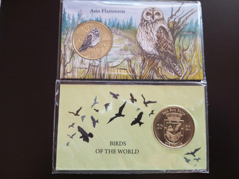 Сан Феликс 1 доллар 2021 Болотная сова. Птицы мира Полтава - изображение 1