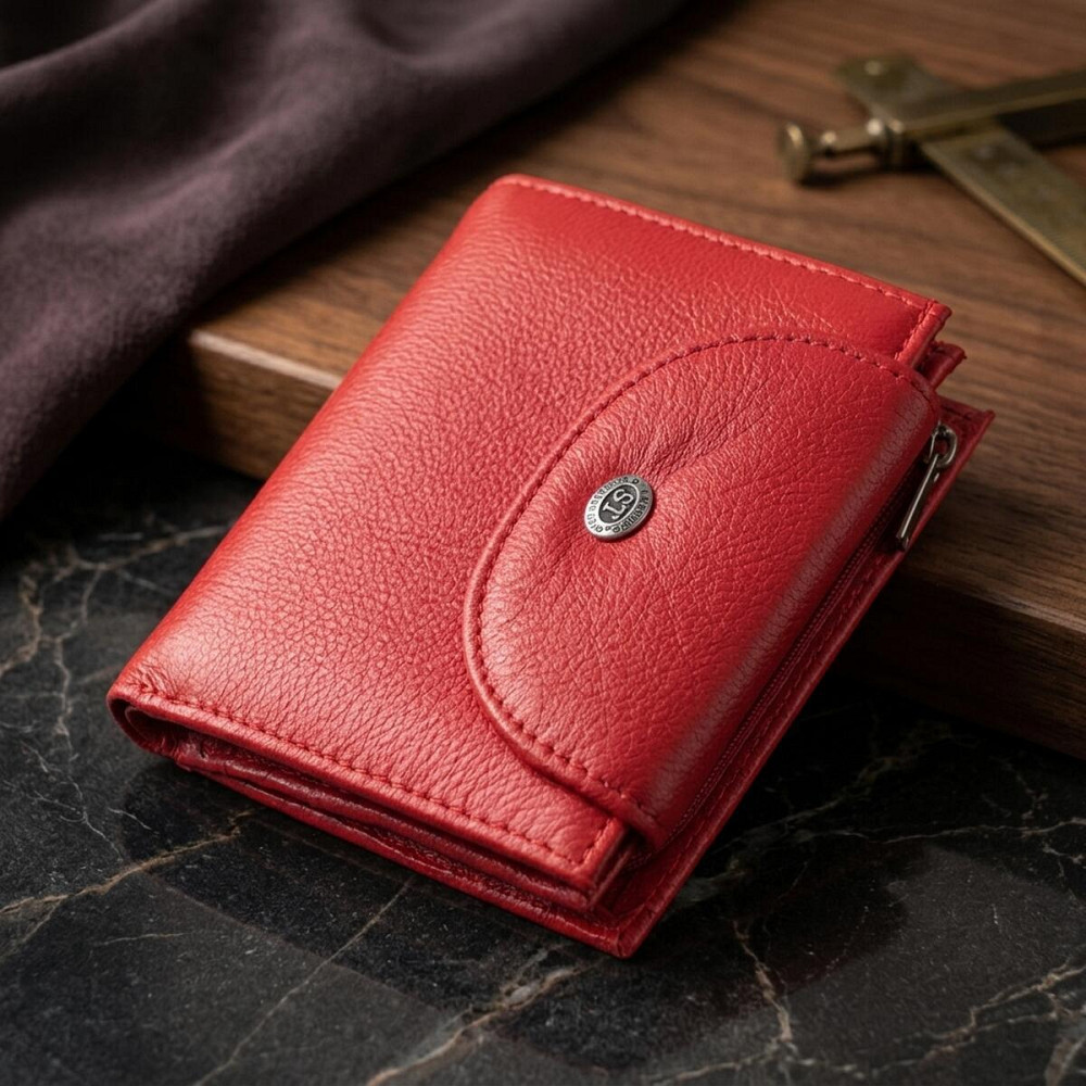 Яркий женский кошелек с монетницей из натуральной кожи ST Leather 22712 Красный Киев - изображение 11