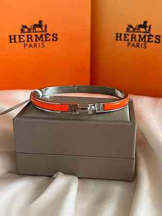 Роскошный браслет Hermes жесткий | оранжевая эмаль | напыление серебро 925 |  размер 16-17 Одесса