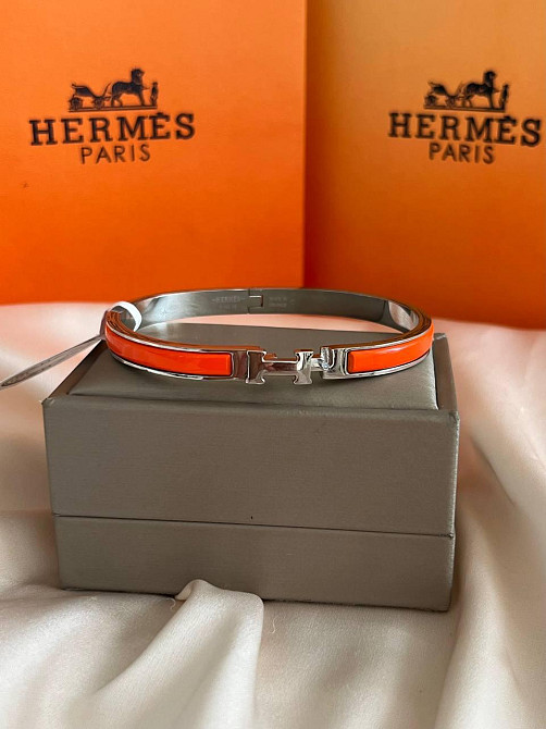 Роскошный браслет Hermes жесткий | оранжевая эмаль | напыление серебро 925 |  размер 16-17 Одесса - изображение 1