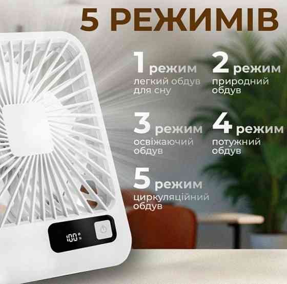 Портативний вентилятор з акумулятором і регульованим кутом нахилу Білий. Харків