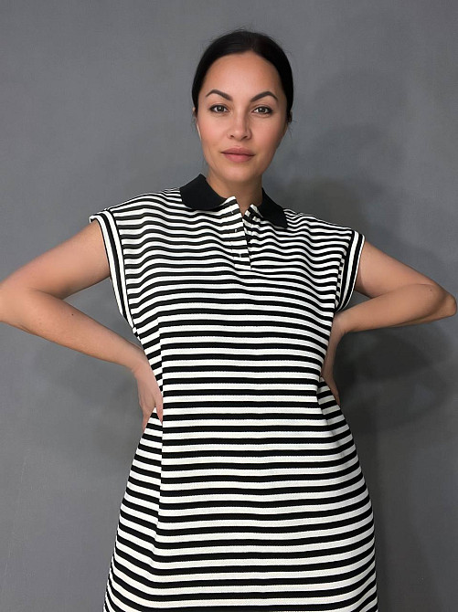 Платье женское A-N 26073 футболка поло длинное в полосу оверсайз черный с белым, чорный с белым, one size Киев - изображение 15