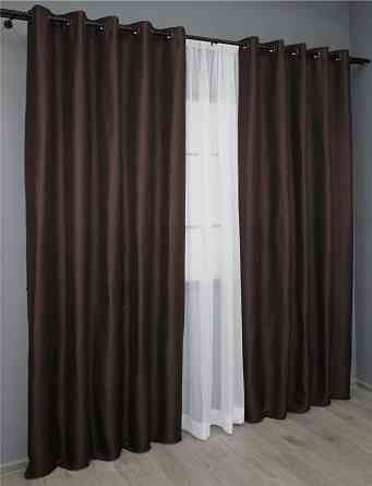 Комплект штор на люверсах VR-Textil Лен-блэкаут Лен Мешковина № 291ш Венге 150х250см 2 шт (37-0003) Киев