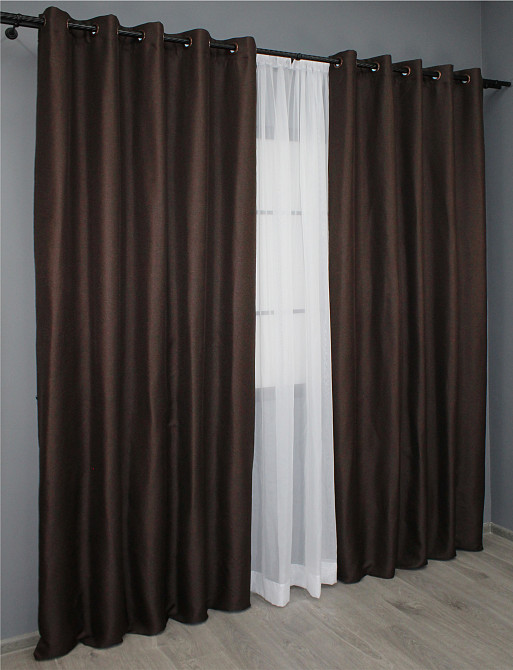 Комплект штор на люверсах VR-Textil Лен-блэкаут Лен Мешковина № 291ш Венге 150х250см 2 шт (37-0003) Киев - изображение 5