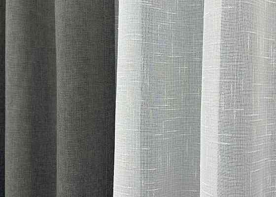 Комплект штор VR-Textil Лен Мешковина 100х270 2шт и Тюль 300х270 1282ш-115т Серый с белым 71-027/1 Киев