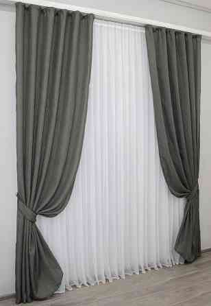 Комплект готових штор VR-Textil Льон Льон Мішковина № 1282ш Сірий 150х270 см 2 шт (32-199) Київ