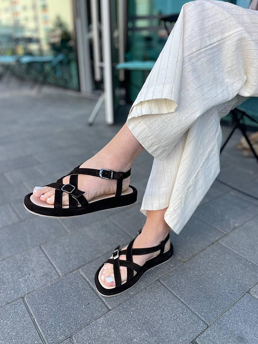 Соната Босоніжки жіночі шоколадні замшеві Соната Рита літні на низькому ходу / Стильні босоніжк Коломыя - изображение 8