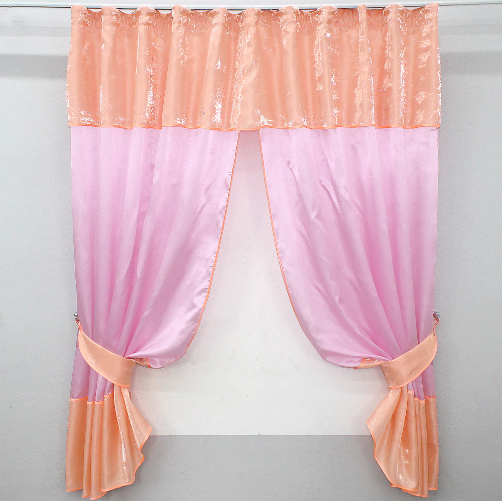 Кухонные шторы VR-Textil № 073к с ламбрекеном и подхватами розовый с персиковым 270х170 см (52-0209) Киев - изображение 1