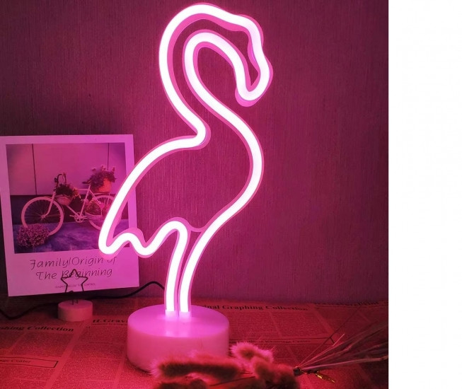Неоновый ночник-светильник Фламинго LED для комнаты работает от батареек и USB Винница - изображение 3