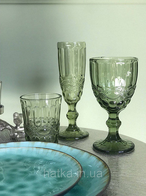 Келих для шампанського Olens «Вінтаж» 180 мл зелене скло для дому та ресторанів 34215-14-1 Київ - фото 4