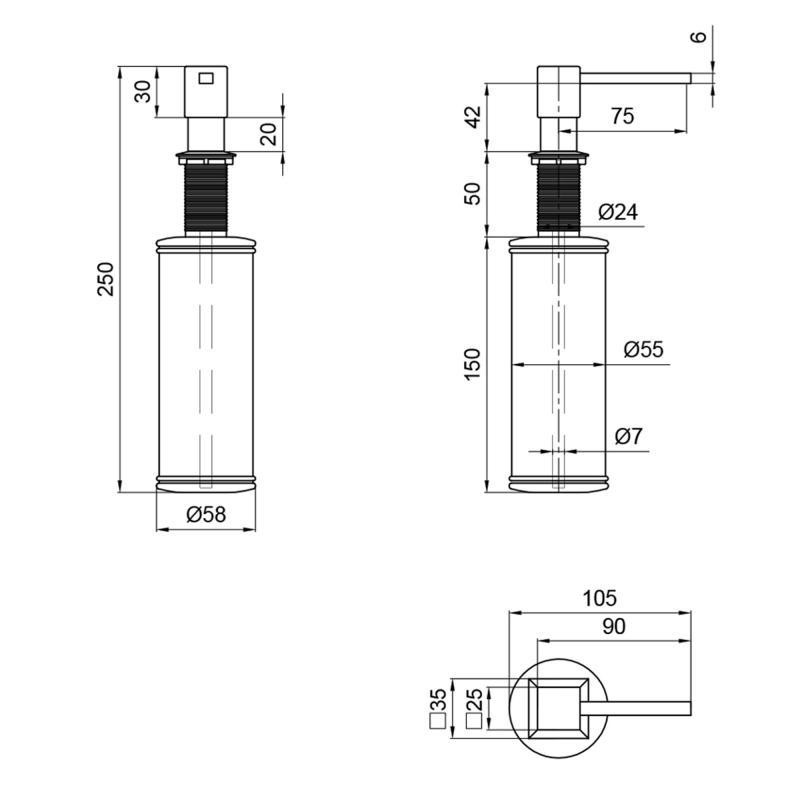 Дозатор для миючого засобу Lidz LK117 квадратний Brushed Steel (LDLK117BRU46399) сатин Київ - фото 5