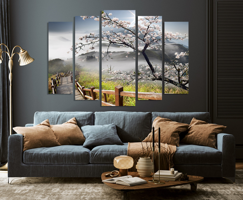 Модульна картина у вітальню/спальню  Сакура в пейзажі гір LM001_5 105 x150 см Київ - фото 4