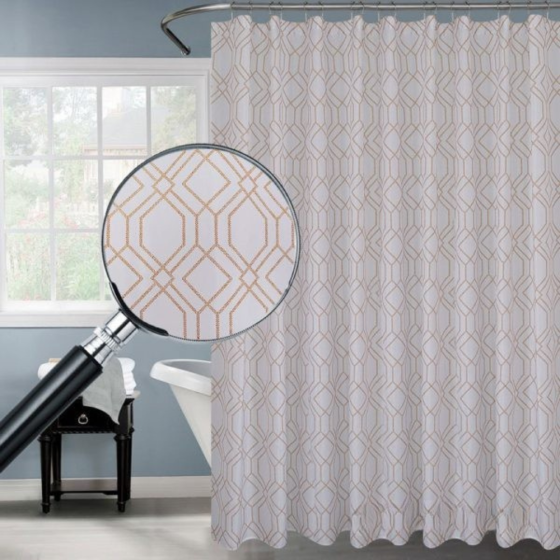 Шторка для ванной и душа 180x180 см водоотталкивающая с принтом штора для ванной с крючками,золотисто-белая Каменец-Подольский